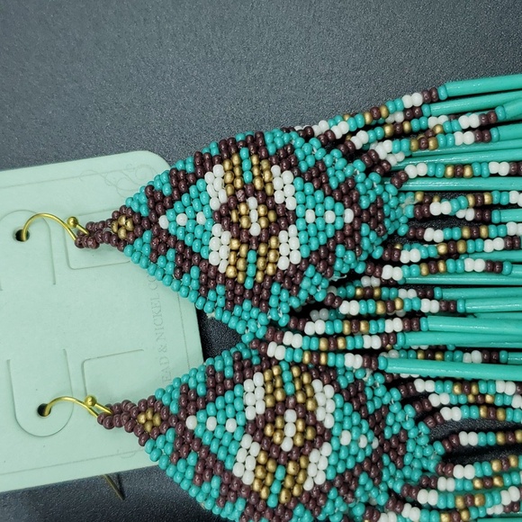 NWT Handmade Southwestern  Aztec Seedbead Tassel Dangle Earrings Plated 2 Choice - Picture 6 of 8